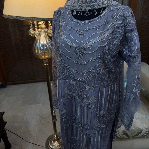 ZebTan Grey Indian/Pak dress with real Hand work & Embroidery check my listing - Picture 3 of 6